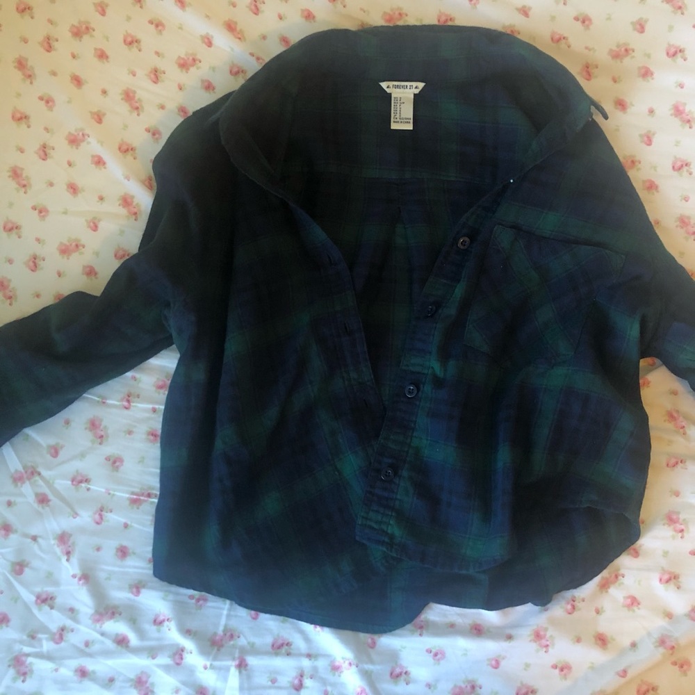 Green and Blue Forever 21 Flannel Cropped